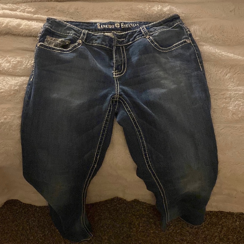 Mid rise rhinestone jean